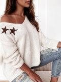 Rarove Women Fashion Long Sleeve Pullovers Top Star Pattern V Neck Sweater Autumn Jumper