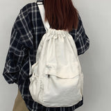 Rarove Back to school supplies Female Canvas Cute Drawstring College Backpack Fashion Women Laptop Book Bag Trendy Ladies Backpack Cool Girl Travel School Bags