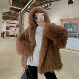 Rarove High Quality Luxury Faux Fur Coats Women Loose Hooded Fox Fur Jacket Fashion Warm Thick Coat Girl Winter Fluffy Furry Fur Jacket