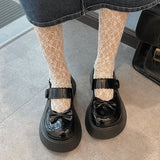 Rarove Japanese Style Bowknot Lolita Shoes Woman Patent Leather Chunky Mary Jane Women Pumps Thick Bottom Black Platform Shoes