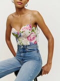 Rarove Summer Women Camis Ladies Floral Print Strapless Elastic Crop Top Vintage Holiday Beach Ladies Tank Top