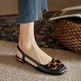Rarove New French Retro Ladies Flats Korean Style One Line Buckle Female Sandals Fashionable Plaid Thick Heel Women's Shoes