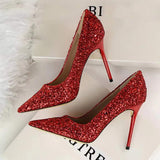 Plus Size 43 2022 Summer Women Glitter Rhinestones Shoes High Heel Spring Genuine Leather Pointed Sexy Crystal Party Prom Shoes