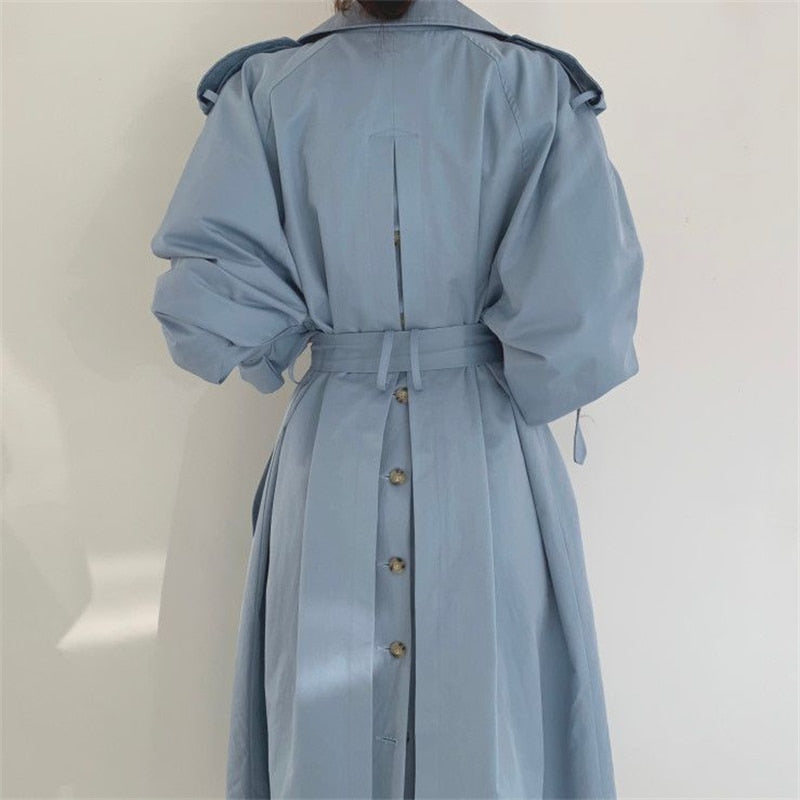 RAROVE New Spring Autumn Casual Women Longtrench Coat Double Breasted With Belt Loose Coat Office Lady Fashion Outerwear