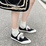 Rarove Pointed Toe Flat Sneakers For Women Spring Autumn Fashion Breathable Canvas Shoes Woman Lace Up Casual Flats Shoes