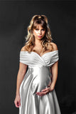 Rarove Silk Maternity Dress Photography Long Dress Slash Neck Satin Baby Shower Dresses Pregnancy Dress For Photo Shoot