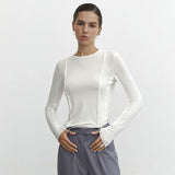 Rarove Solid Simple White Women's T-shirt Elegant Round Neck Long Sleeve Tops Female Slim T Shirts Women Outfits Basic Tees 2023