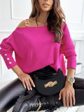 Rarove- Asymmetric Off Shoulder Tops Women Long Sleeve Chain Shirts Autumn Tunic Elegant High Street OL Blouse