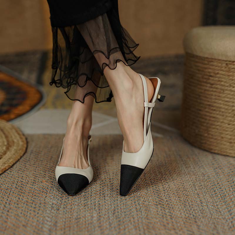 Rarove New Summer Women Slingback Sandals Pointed Toe Mid Heel Females Slippers Elegant Cozy Vintage Girl Office Banquet Footwear