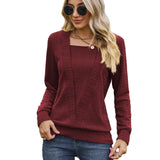 Rarove- Square Neck Long Sleeved Pullover Women Casual Solid Color Loose T Shirt Lady Simple Autumn Winter Tops