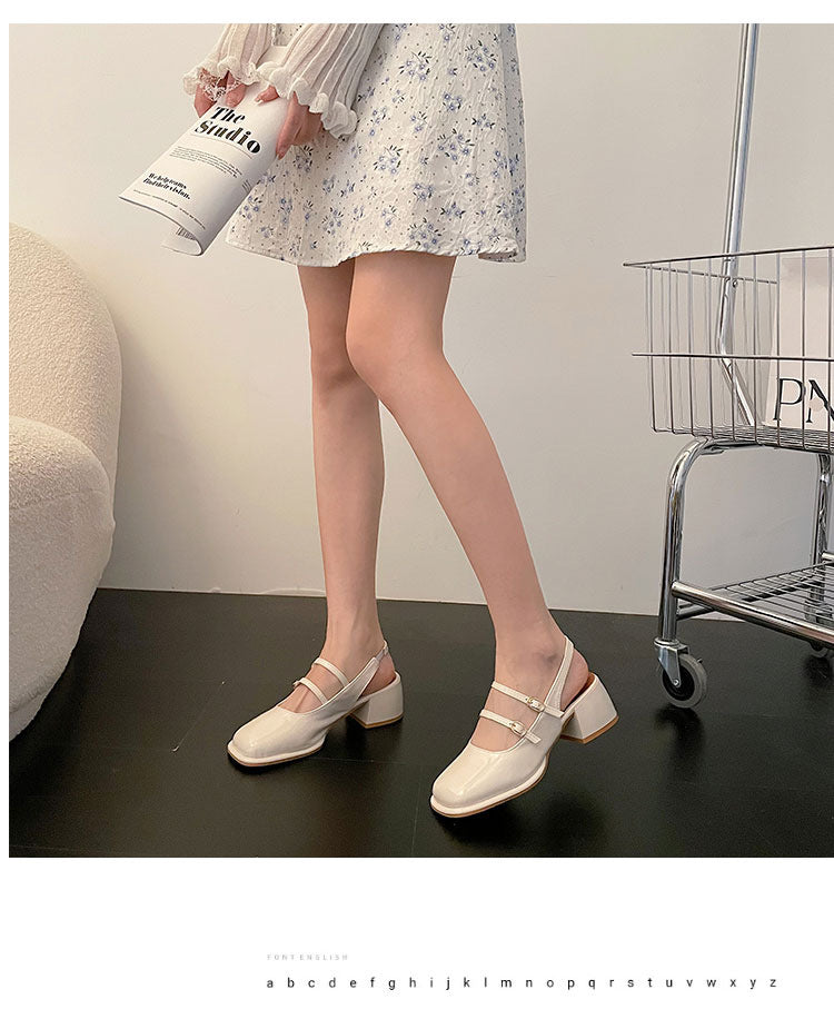 Rarove Fall Outfit Summer Women Sandals Square Toe Back Open Buckle Chunky Heel Females Pumps Fashion Elegant Leisure Cozy Mary Jane Lady Shoe