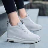 Rarove Height Increasing New Women Platform Sneakers White Non-Slip Lace Up Loafers Woman Ladies Wedge Shoes Chaussure Femme