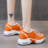 Rarove Women Autumn Platform Orange Sneakers New Canvas Lace Up Casual Shoes Woman Breathable Height Increasing Vulcanized  Shoes