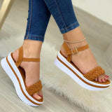 Rarove New Flats Sandals For Women Retro Weave Leather Peep Toe Wedges Sandals Summer Casual Female Platform Shoes Outdoor Zapatos