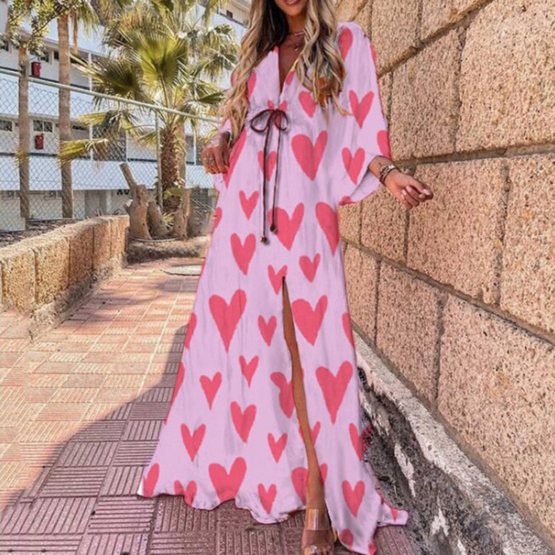 Rarove summer dresses for women 2023 Summer Print Casual Women Dresses Oversized Holiday Beach Dress Boho Long Cover-Up Dress Female Long Sleeve Loose Tunic Dress