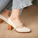 Rarove Fall Outfit French Style Ladies Mary Jane Classic Elegant Square Head Women's Single Shoes High Heels Design Thick Heels Female Pumps