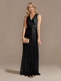 Rarove Women 2023 New VNeck Party Maxi Dress Sleeveless Black Sequin Evening Dress Long Prom Cocktail Dress Formal Vestidos