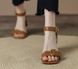 Rarove New Summer Women Sandals Luxury Block Heel Designer Square Toe Buckle Open Toe Block Heel Sandals Fashion Leisure Ladies Shoes