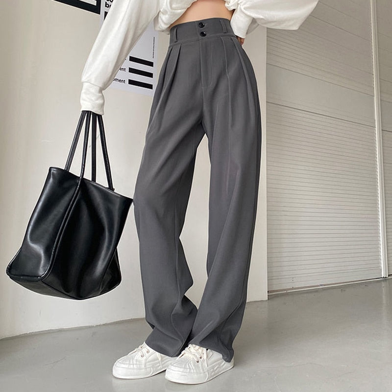 Rarove Black Friday Korean Office Loose Straight Women's Pants Fashion High Waist Wide Leg Pants For Women Black Gray Casual Suits Pants