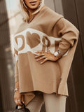 Rarove Women Fashion Long Sleeve Pullovers Top Letter Heart Print  V Neck Split Hemsweater Autumn Jumper