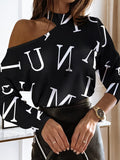 Rarove Back to School Women Elegant Fashion Long Sleeve Blouses Tops Could Shoulder Letter Casual Blouse