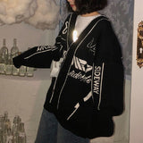 RAROVE Harajuku Black Knitted Cardigan Sweater Women Gothic Oversize Jumper Korean Style V-Neck Long Sleeve Winter Warm Coat