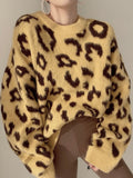 RAROVE New Fashion Sweater Women Tops Vintage Leopard Long Sleeve Knit  Female Casual Loose Pullover Elegant Knitwear Jumper