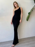 Rarove  One Shoulder Sexy Backless Knit Dress For Women Elegant Outfits Club Party Gown Summer Slim Slit Sundress Clothes