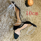 Rarove New Women Heels Sandals Stiletto 8Cm Sexy Heels Party Shoes Back Pearl Transparent Thin Heel One-Sided Sandals
