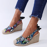 Rarove Back to School Hot Sell Wedges Shoes For Women High Heels Sandals Summer Shoes 2022 Flip Flop Print Bow Ladies Platform Sandals Plus Size 35-43