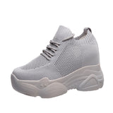Rarove Breathable Air Mesh Chunky Sneakers Women Spring Summer Knitted Height Increasing Shoes Woman White Casual Footwear