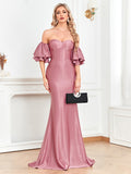 Rarove New Women Satin Dress Long Prom Mermaid Dress 2023 Off-shoulders Pink Evening Dresses Sexy Party Cocktail Maxi Dress
