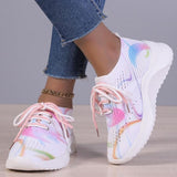 Rarove Women's Sports Shoes Fashion Print Lace-Up Sneakers Mesh Knitted Casual Tenis Running Shoes Plus Size Comfy Flat Female Footwear