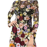 Rarove Spring Chic Female High-quality Party Dresses Fashion Flower Embroidery Mini Dress Women Elegant Long Sleeve Applique Vestidos