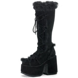 RAROVE Winter Fur Big Size 43 Black Brwon Gothic Chunky Boots High Heel Chunky Heels Platform Keep Warm Boots Shoes Women