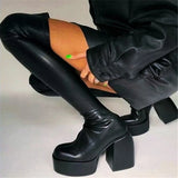 Rarove Women Boots High Heels Chunky Platform Black Botas De Mujer Winter Boots Knee High Boot Zipper Matrin Boot Party Shoes