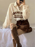 RAROVE 90S Retro Style Embroidery Sweatshirts Women Harajuku Corduroy Beige Oversized Hoodies Polo Collar Casual Tops Vintage