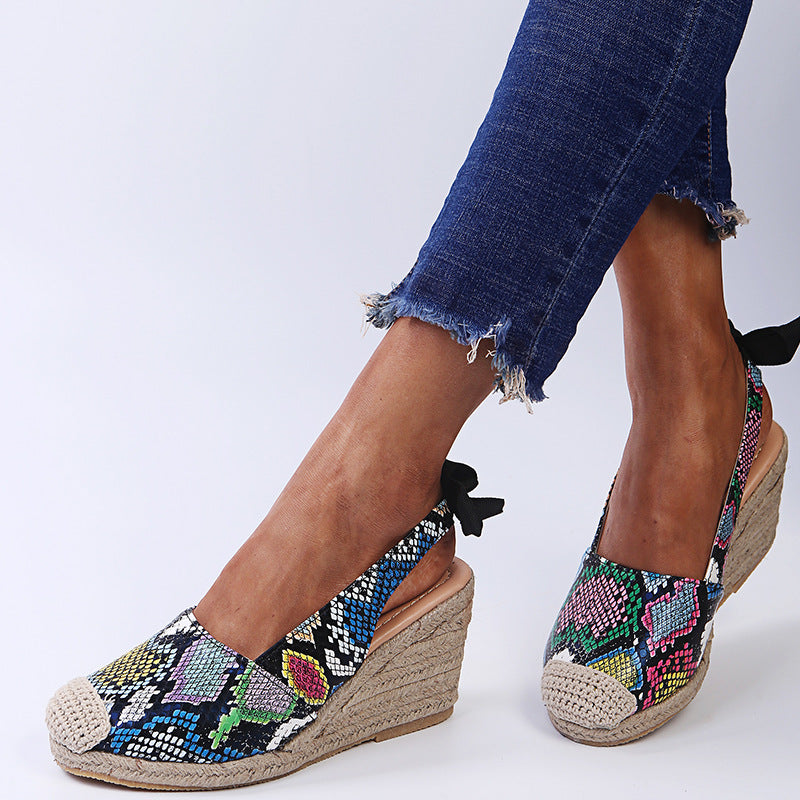 Rarove Back to School Hot Sell Wedges Shoes For Women High Heels Sandals Summer Shoes 2022 Flip Flop Print Bow Ladies Platform Sandals Plus Size 35-43