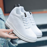 Rarove Height Increasing New Women Platform Sneakers White Non-Slip Lace Up Loafers Woman Ladies Wedge Shoes Chaussure Femme