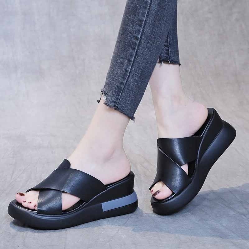 Rarove Summer Wedge Shoes For Women Sandals PU Leather Hollow-Out Comfort Lady Platform Roma Shoes Buckle Strap Casual Sandalias Mujer