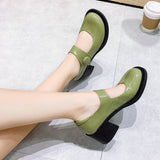 Rarove Green Patent Leather Mary Jane Shoes For Women Spring Slip On Round Toe Pumps Ladies Thick High Heels Office Shoes