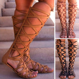 Rarove Fashion Rome Shies Women Sandals Thong Bandage Bohemian Beach Shoes Summer Knee High Flat Shoes Plus Size Sandals