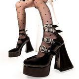 RAROVE Halloween Women's Brand Love Sick Platform Heels Black Pink Gothic Chunky Mary Janes Shoes Women Pumps High Heeled