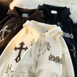 Rarove Y2k Women Vintage Gothic Streetwear Embroidery Harajuku Hoodies Hip Hop Jacket Zip Up Hoodie Grunge Sweatshirt Tops Alt Clothes