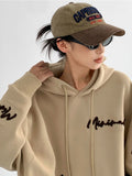 RAROVE Vintage Gray Oversize Hoodies Women Harajuku Hip Hop Embroidery Loose Sweatshirts Long Sleeve Casual Tops Grunge Korean