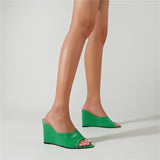 43 Size Designer Crocodile Pattern Green Wedges Mules Shoes Women Sandals  Summer Beach High Heels Slippers Slides