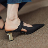 Rarove Fall Outfit Pointed Women's Half Slipper Summer Business Thick Heel Ladies Sandals Comfortable Middle Heel French Female Single Shoes