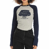 Rarove Women  Retro T-Shirt Slim Crop Top Korean Fashion Print Grunge Pullovers Vintage Long Sleeve Tee  pop Tops Grunge Tee blusas