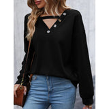 Rarove- Autumn Hollow Out V Neck Tops Women Fashion Solid Color Long Sleeve Pullovers Female Casual Loose Y2k Clothes
