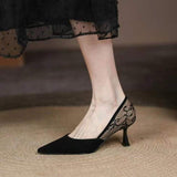 Rarove Fall Outfit Lace Women's Stiletto Retro Pointed Splicing Thin Heel Ladies Pumps 2022 New Sexy Fashion Shallow Mouth Female Single Shoes